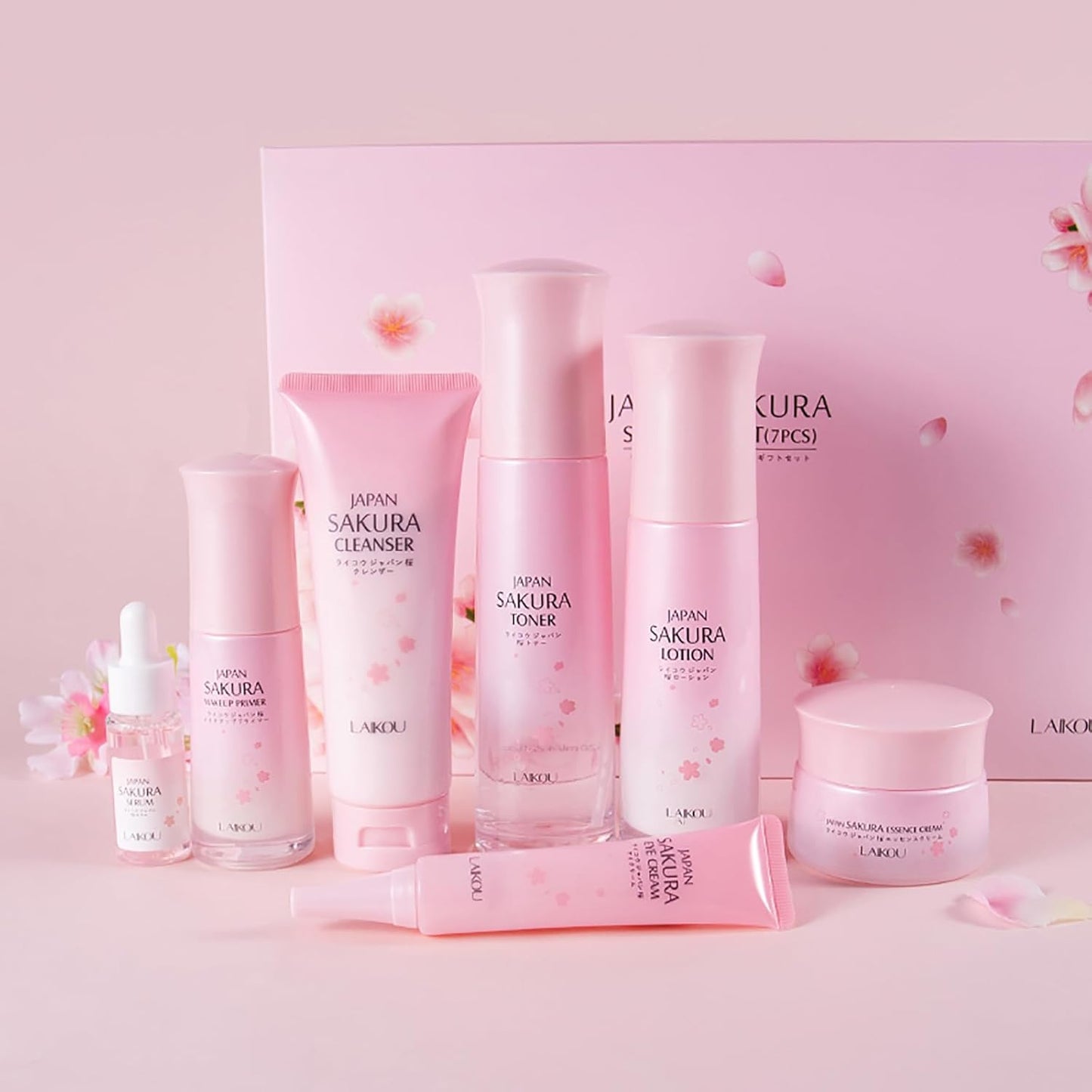 Sakura Skin Care Set - Japanese Beauty Gift Kit with Cleanser, Toner, Serum & More | 7-Piece Travel Set for Women