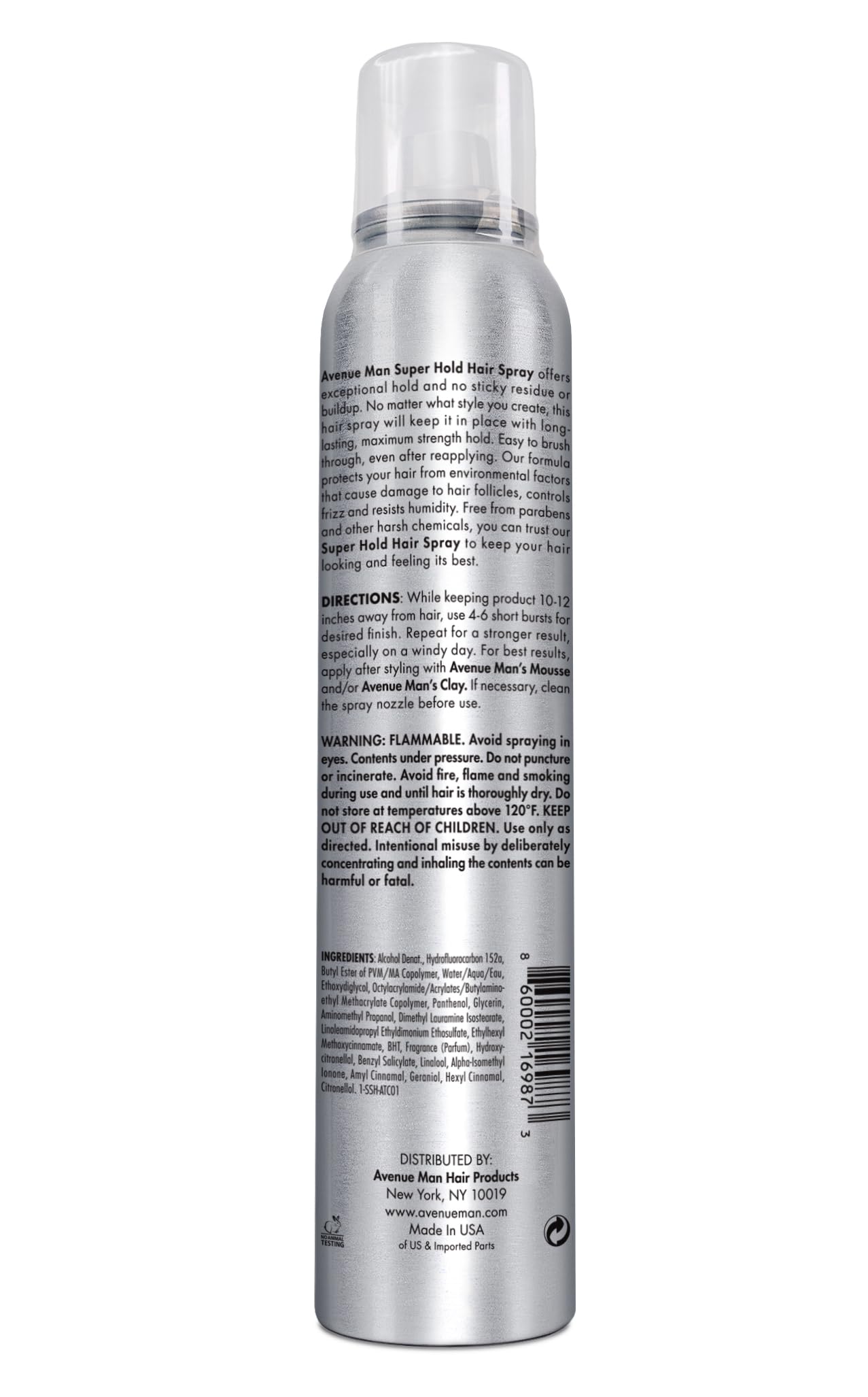 Avenue Man Super Hold Hairspray for Men - Fast-Drying Men Hair Spray - Shapes, Lifts & Holds Hair for Long-Lasting Control - Mens Hair Spray Extra Hold for Effortless All-Day Control - 10 oz