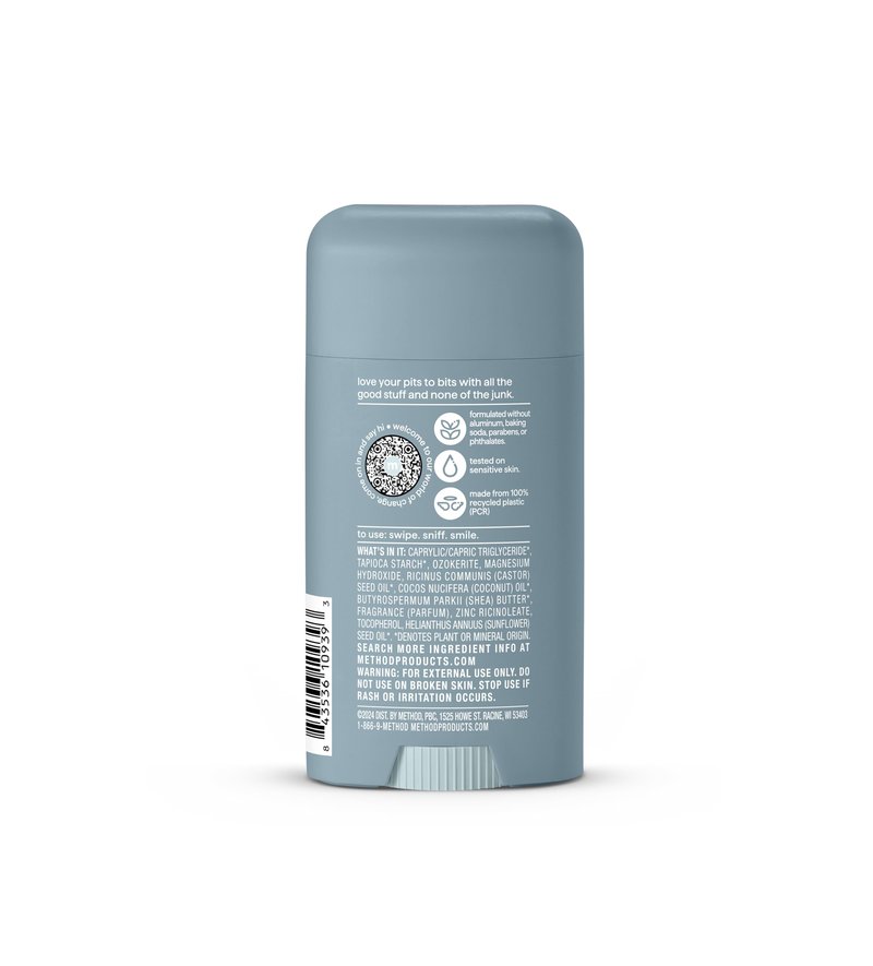 Method Men's Deodorant Stick, Sea + Surf - 24-Hour Odor Protection, Aluminum & Baking Soda Free, for Sensitive Skin, Leaves No Residue, 2.65 oz