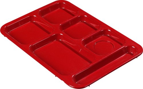 Carlisle FoodService Products Right-Hand 6-Compartment Tray, 10" x 14", Red