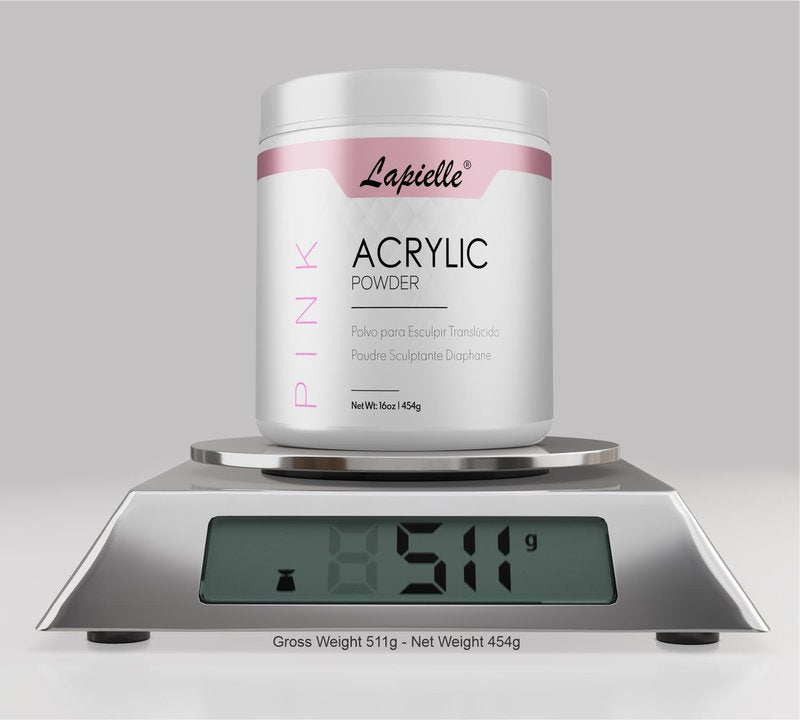 Lapielle Professional Acrylic Powder for Nail Art. Long-lasting, Large capacity and quick dry. Quality Salon Manicure Nail extension (16oz - 1lb - 454g) PINK