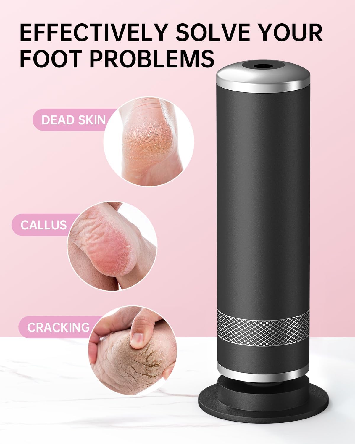 Electric Foot Callus Remover, Upgrade Electric Foot File Callus Remover for Feet, Adjustable Speed Foot File with 60 Pcs Sandpaper Discs, Foot Scrubber for Cracked, or Tough Skin and Calluses, Pink