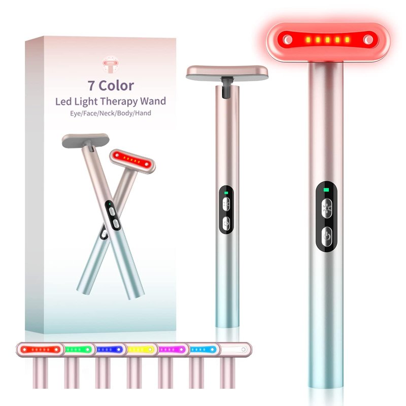 Fxtiaa Led-Face-Wand,7 in 1 LED Light Therapy Facial Red & Blue Rejuvenation Tool