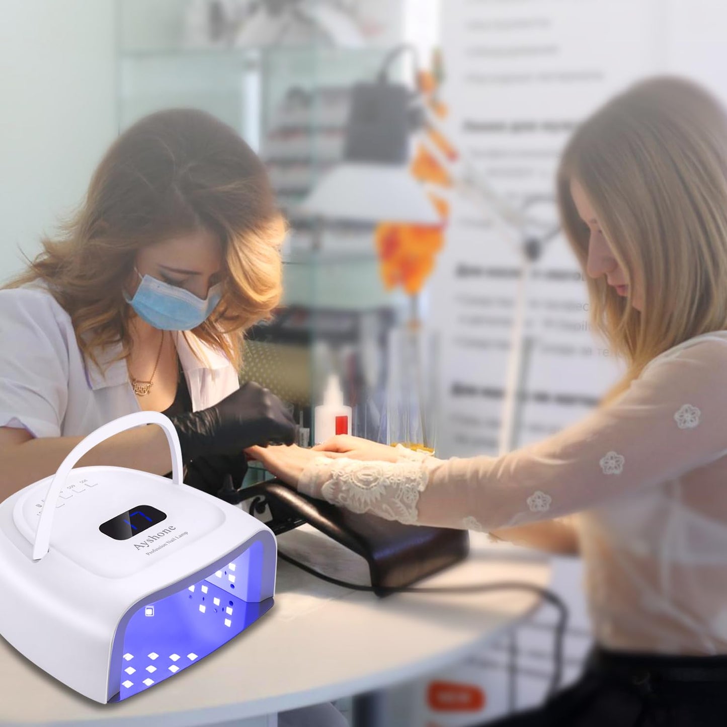 Ayshone Rechargeable LED Gel Nail Lamp,60W Cordless UV Led Nail Light Nail Dryer for Gel Nails with Lifting Handle Touch Sensor LCD Screen(White)