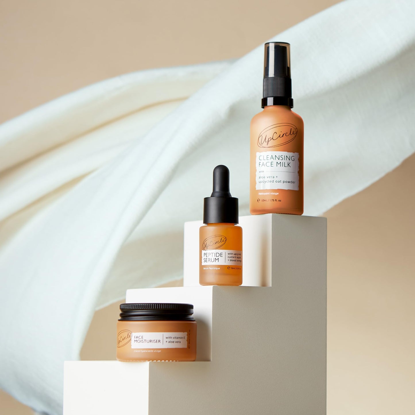UpCircle Discovery Set – Cleansing Face Milk, Face Moisturizer and Peptide Serum Trio – Vitamin E, Niacinamide + Aloe Vera – Boosts Collagen, Hydrates + Soothes – Vegan + Cruelty-Free