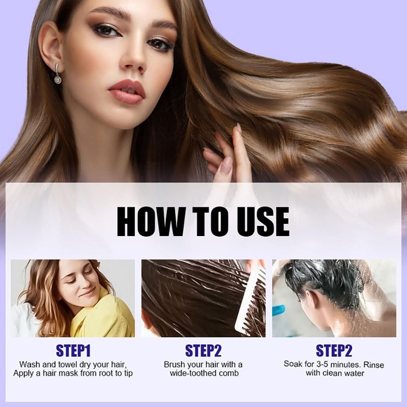 Purple Hair Mask with Keratin, Deep Conditioner and Toner for Blonde, Brassy Hair, Remove Yellow Tones & Condition Dry, Damaged Hair, Repair & Nourishment Treatment For Bleached Treatment, 100g/3.53oz