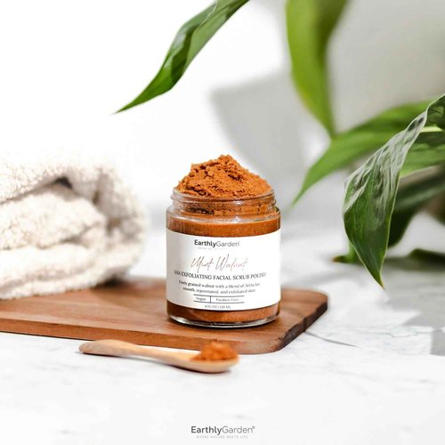 Earthly Garden Mint Walnut Exfoliating Face Scrub with AHA – Natural Microdermabrasion & Deep Pore Cleanser for Blackheads, Acne Scars & Glowing Skin – 2 oz