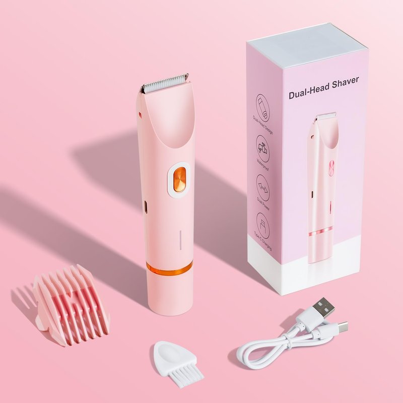 Dermave Bikini Trimmer - 2-in-1 Electric Shaver for Women | Cordless, Waterproof, Painless, Pink