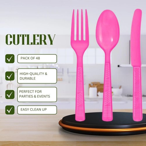 Party Dimensions Plastic Hot Pink | Pack of 48 Cutlery Combo, 48 count