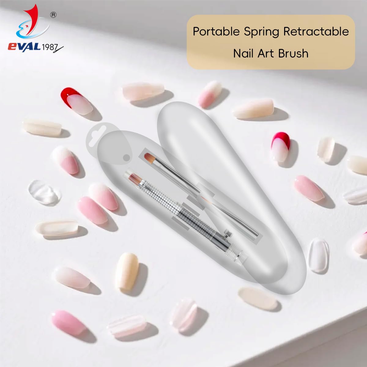 Nail Art Brushes Set - Retractable Builder Gel Brush & Liner Pen | DIY Nail Art Tools (White, 1+2)