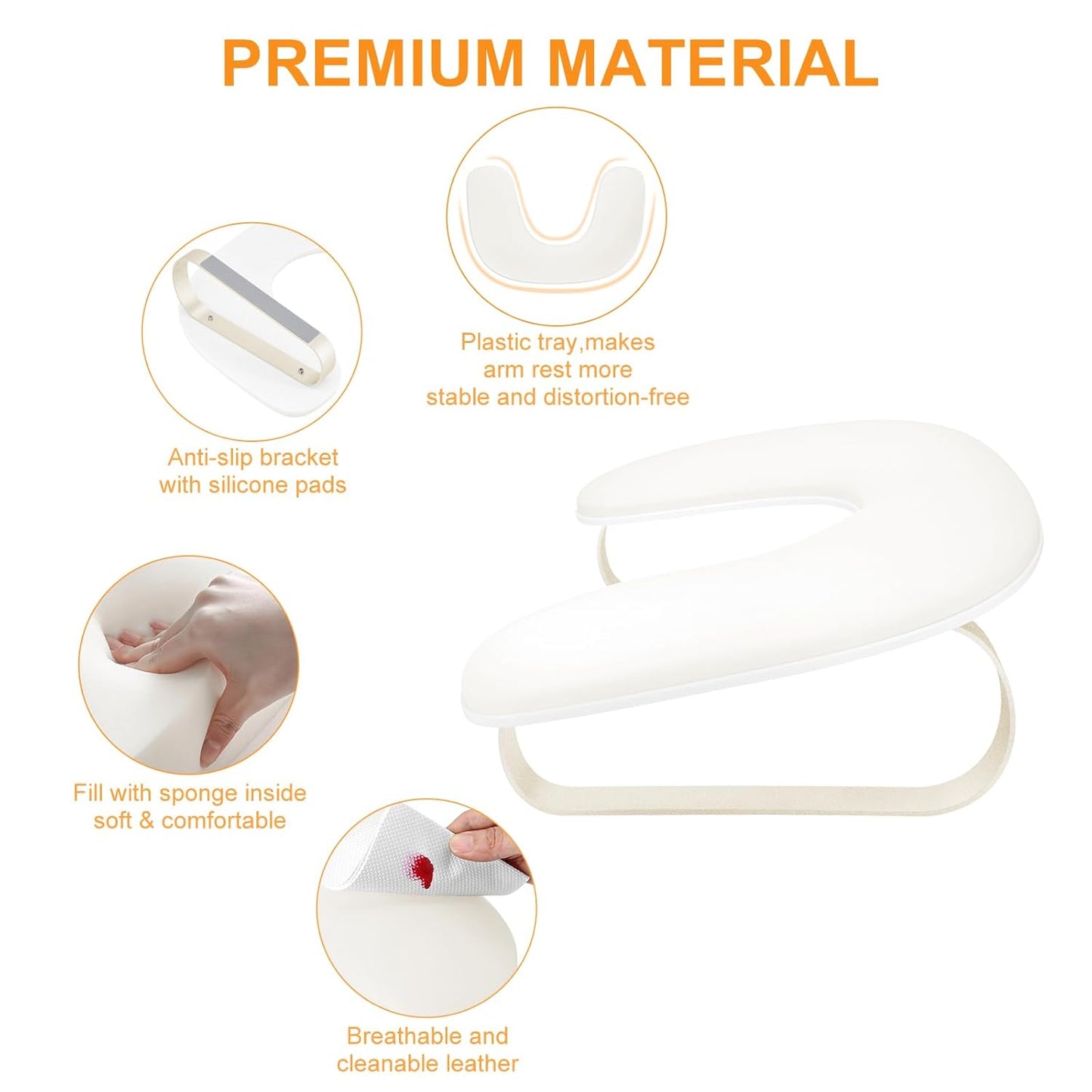 U-Shaped Manicure Arm Rest Stand - Cleanable Leather Nail Hand Rest Pillow for Acrylic Nails | White