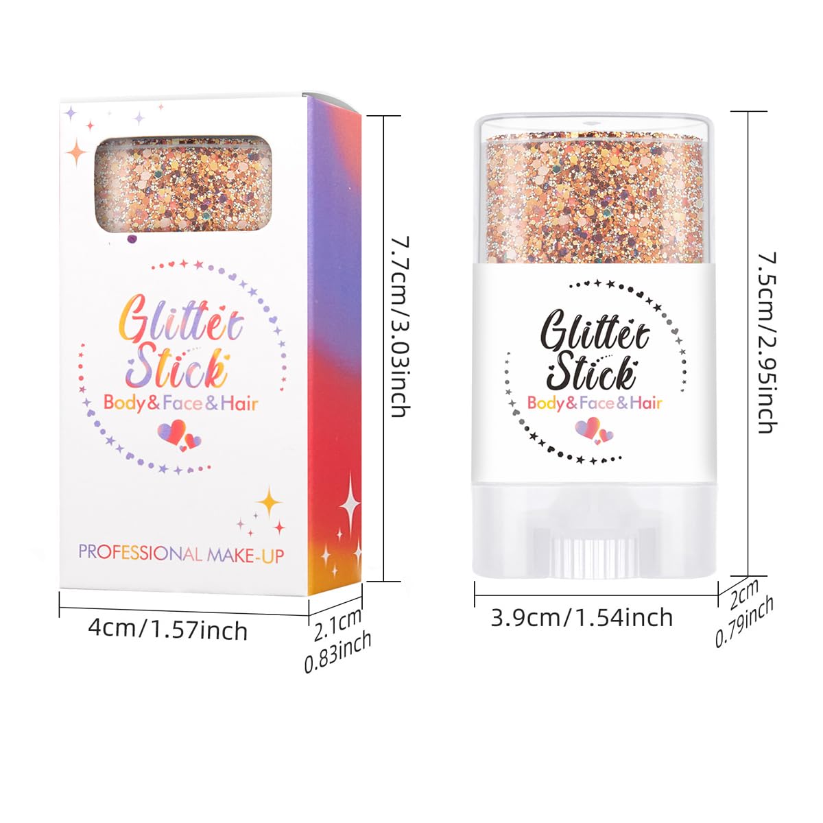 Body Glitter Stick for Face, Body & Hair - Red & Gold Chunky Sparkle Glitter, 2 Pack | Long Lasting Party Makeup for Festival, Rave, Concert & Cosplay
