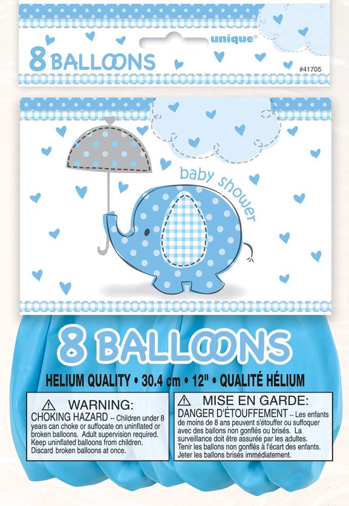 12" Latex Blue Elephant Boy Baby Shower Balloons, 8ct