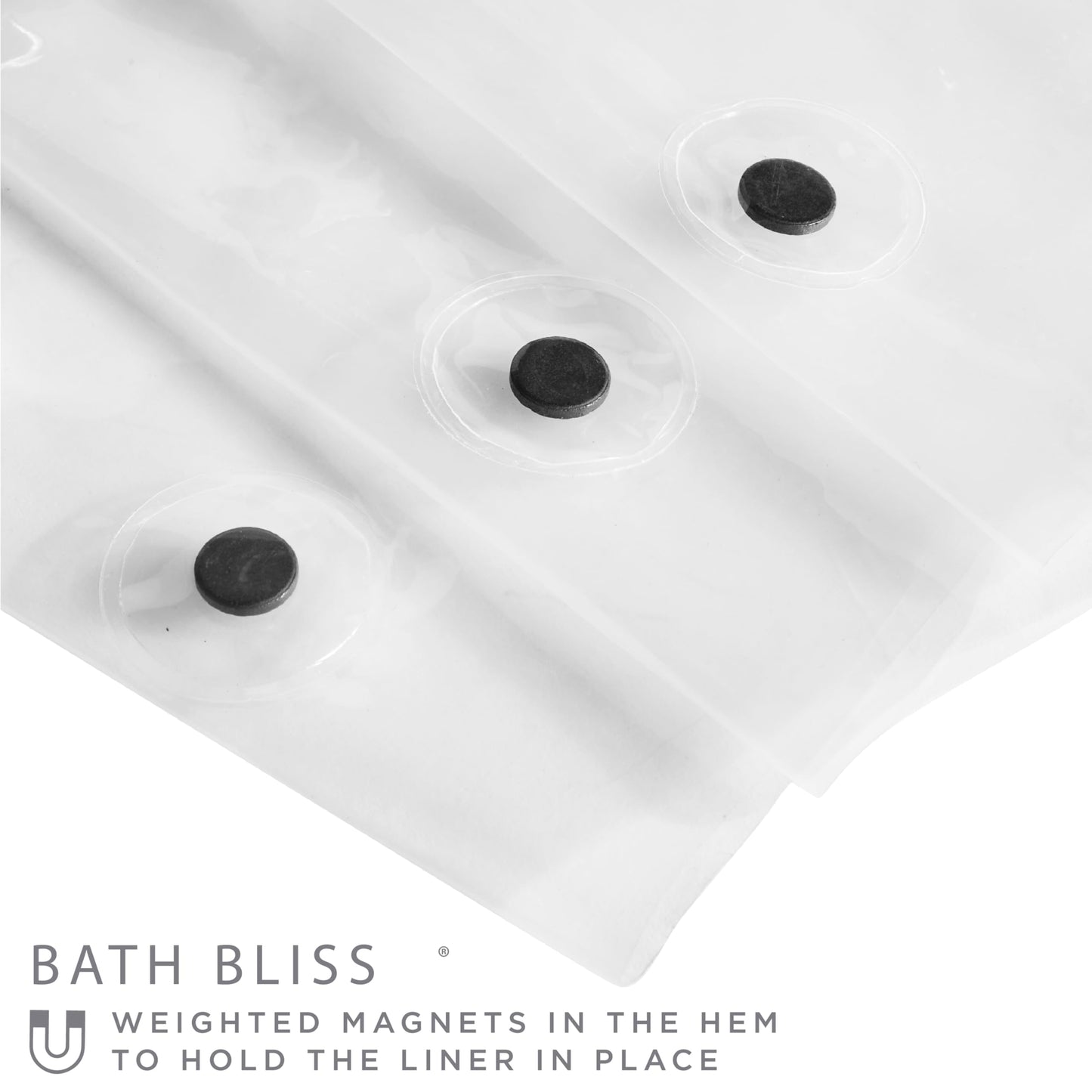 Bath Bliss Premium Hotel Weight Shower Curtain Liner, 12 Metal Eyelets, 3 Magnet Hem, x 72”, Frost