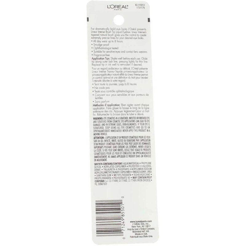 L'Oreal Paris Lineur Intense Brush Tip Liquid Eyeliner, 710 Black (Pack of 2)
