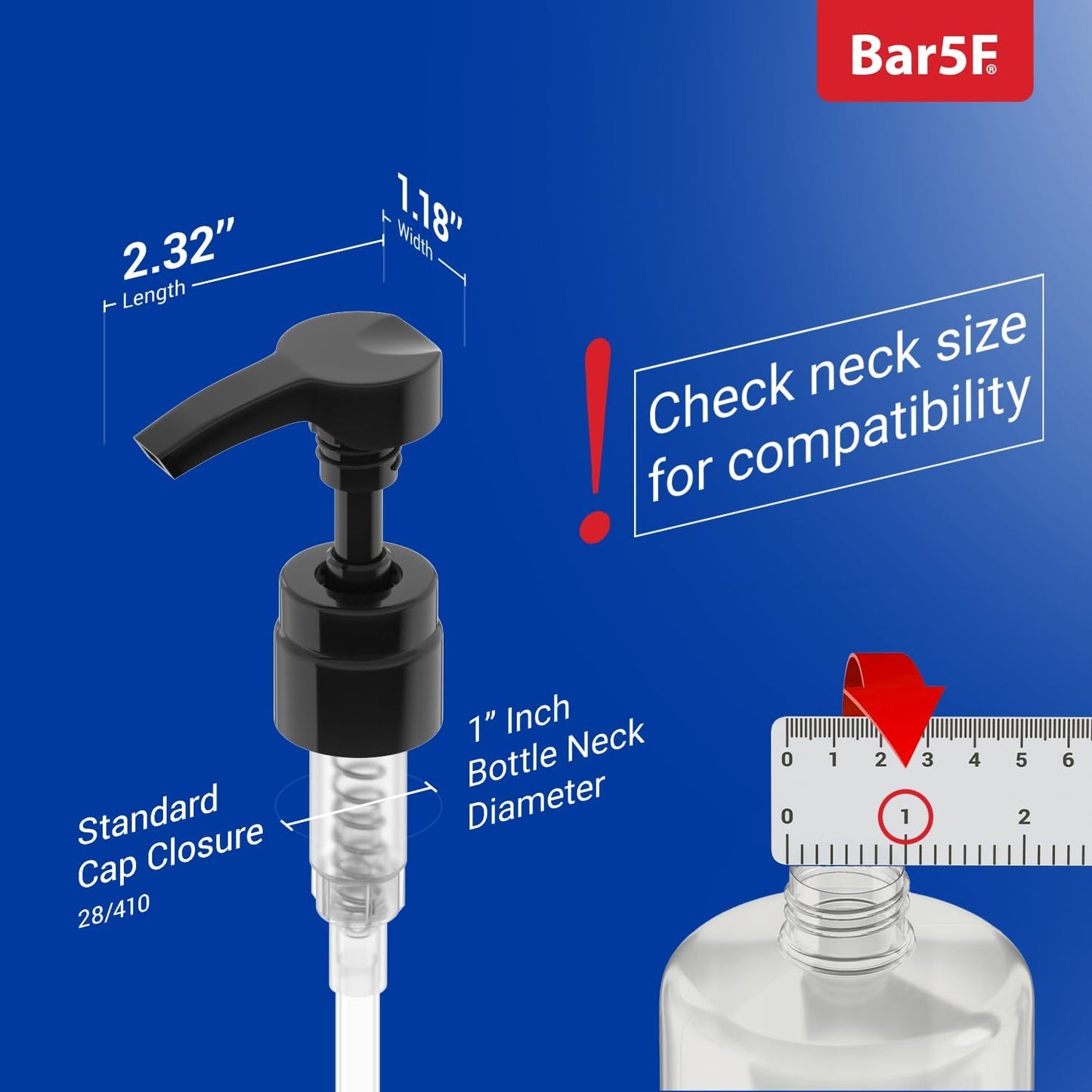 Bar5F 1-Liter Pumps for Shampoo and Conditioner Bottles for 33.8-Ounce Professional Salon Brands (White & Black)
