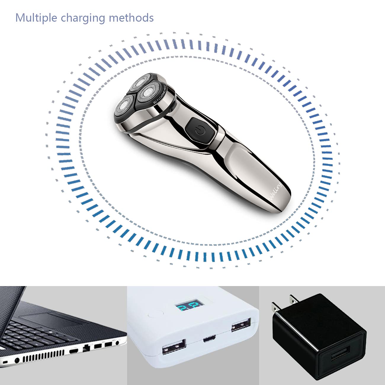 WELIRY Electric Razor for Men Shaver Mens for Shaving with Pop-up Trimmer Electric Rotary Shavers for Men Wet & Dry Cordless Waterproof USB Rechargeable