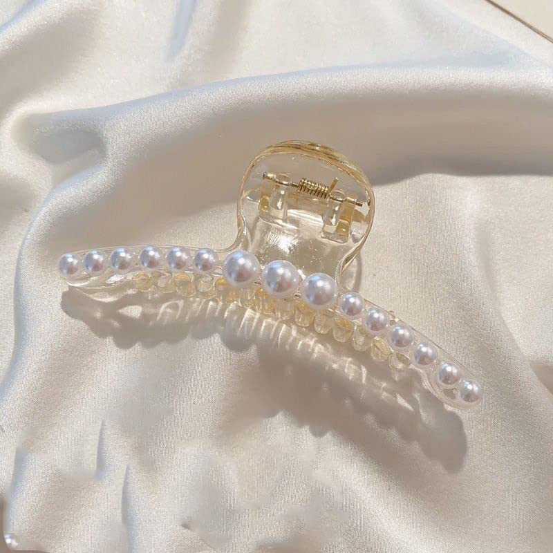 Mehayi 4 PCS Large Pearl Hair Claw Clips for Women Girls, Hair Barrette Clamps for Thick Thin Hair, Fashion Hair Accessories Headwear Styling Tools for Party Wedding
