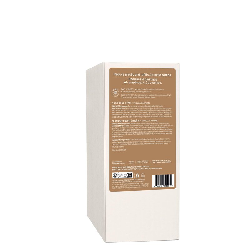 ATTITUDE Liquid Hand Soap Refill, EWG Verified, Plant and Mineral-Based, Vegan Personal Care Products, Vanilla Caramel Scent, 67.6 Fl Oz