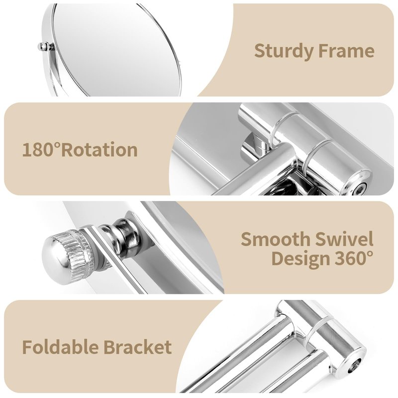 BTremary 8” Wall Mounted Magnifying Makeup Mirror 1X/7X Wall Mount Mirror Swing Arm Two-Sided 360° Swivel Bathroom Shaving Mirror for Men and Women in Hotel/Home, Chrome