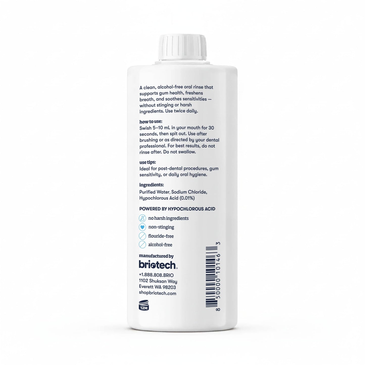 BRIOTECH Oral Swish, Hypochlorous Acid Mouthwash Rinse, Gentle Oral Care Hygiene, Fight Bad Breath, Support Against Plaque, Gum Irritation & Tender Gums, Alcohol & Fluoride Free, 32 fl oz