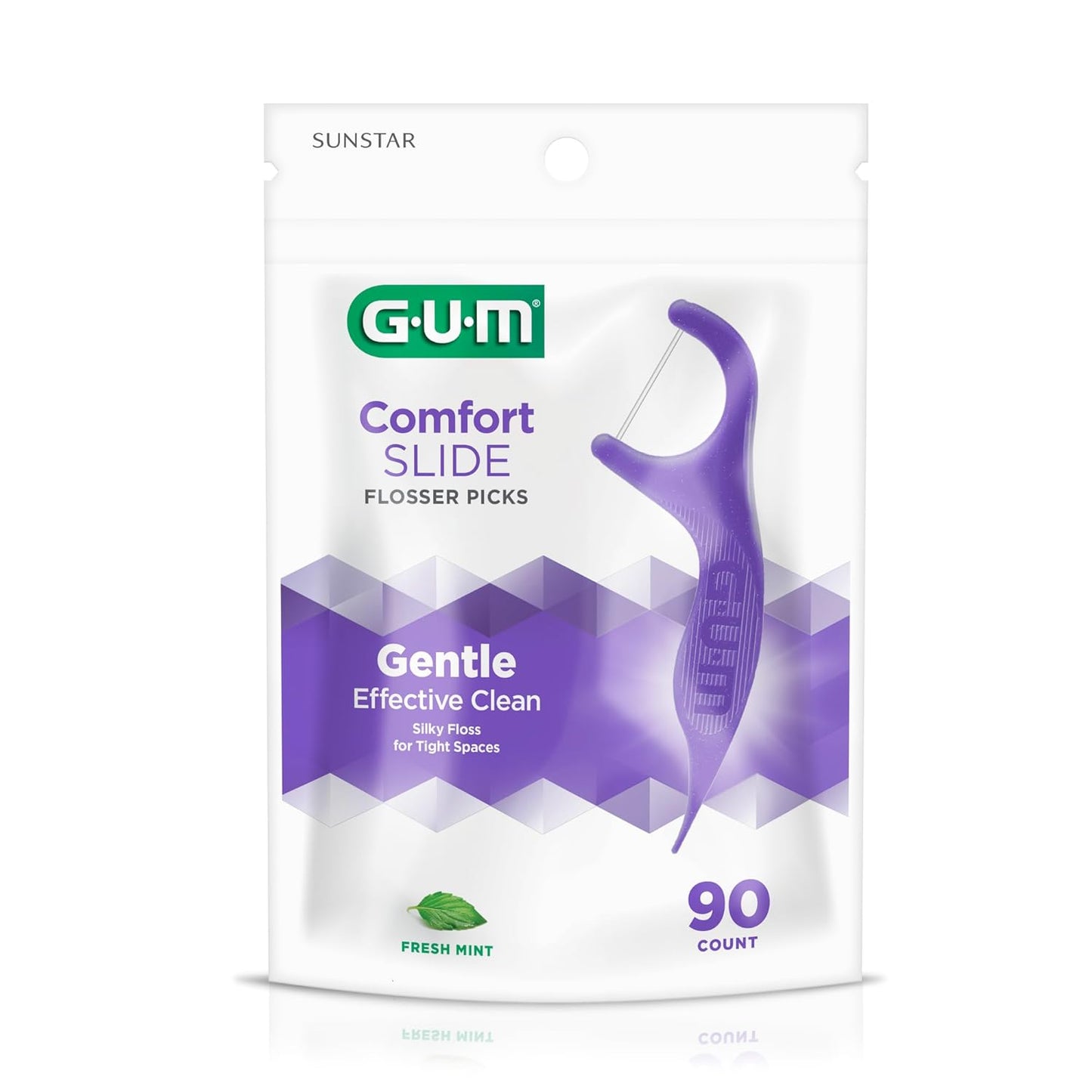 GUM Comfort Slide Floss Picks - Perfect for Tight Teeth - Extra Strong Shred-Resistant Dental Floss, Easy Grip Handle - Dental Flossers for Adults - Fresh Mint Flavor, 120 Count
