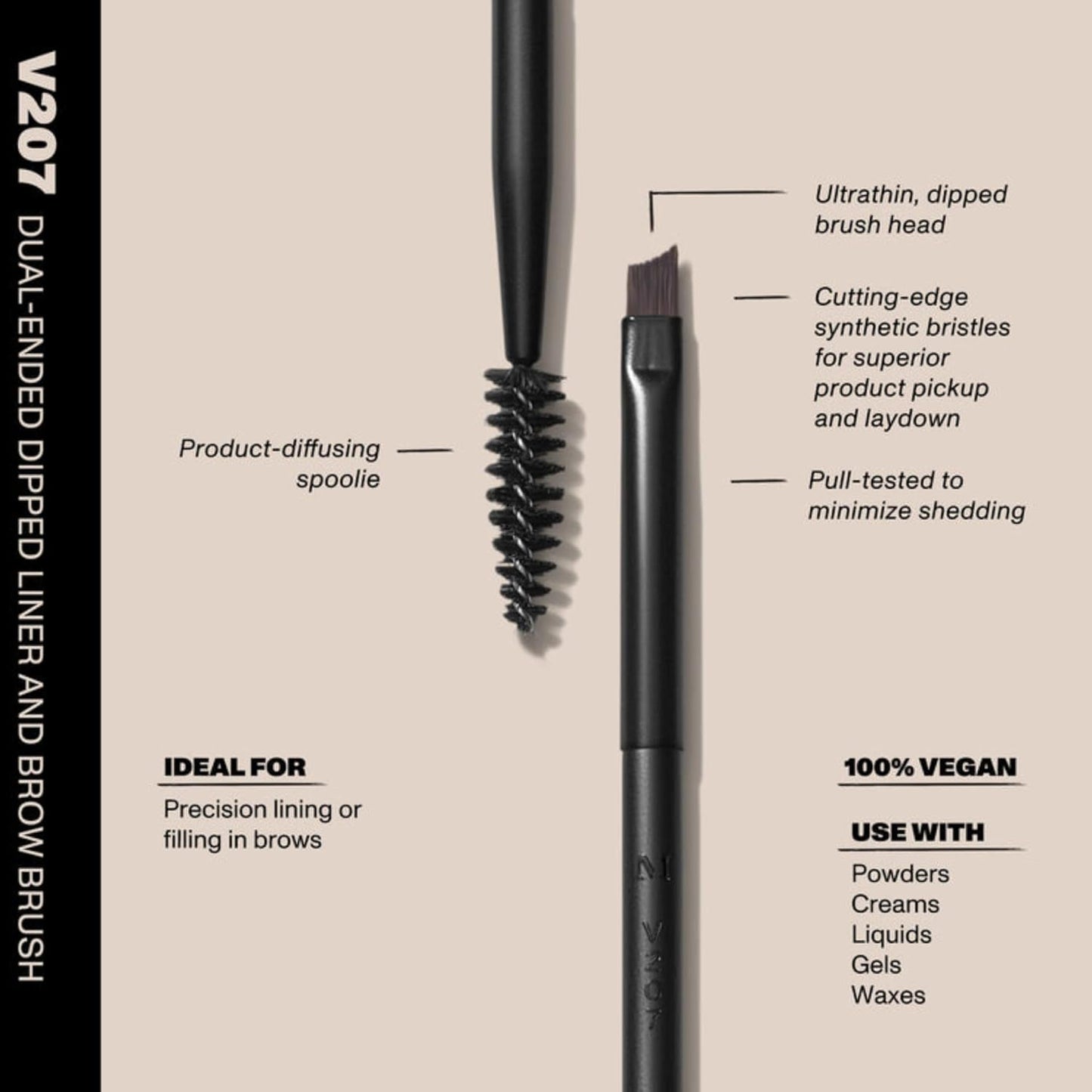 Morphe V207 Dual-Ended Brow & Eyeliner Brush - Vegan Precision Makeup Tool for Lining & Filling Brows | 1 Count