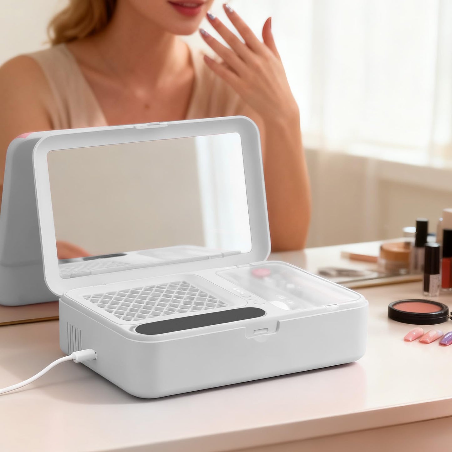 Nail Dust Collector and Cordless Electric Nail Drill File Kit, Professional Portable Manicure Pedicure, 13 Bits, HPro Powerful Dust Suction Machine for Home Salon - White