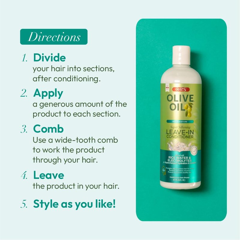 ORS Olive Oil Max Moisture Leave-In Conditioner with Rice Water and Electrolytes for Supercharged Hair Hydration 16.0 Ounce (Pack of 2)