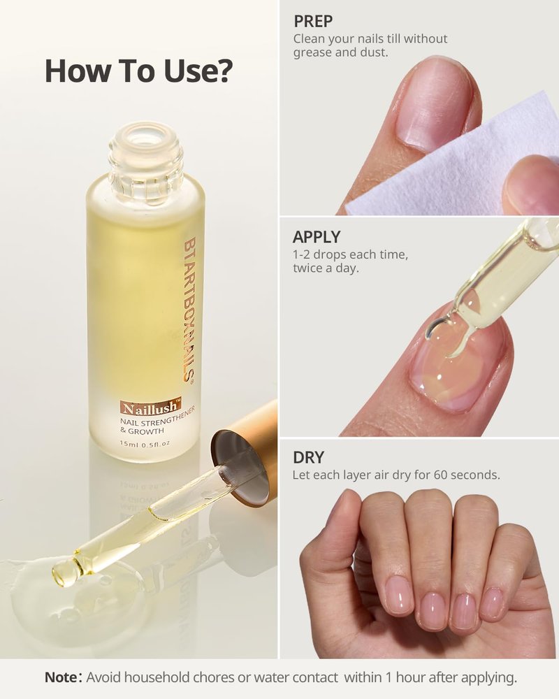 BTArtboxnails Naillush Nail Strengthener & Growth - Repair Damaged Nails, Strengthen Weak & Thin Nails, Extra Strong Nail Growth Treatment, Long Lasting Nail Hardener, 15ml