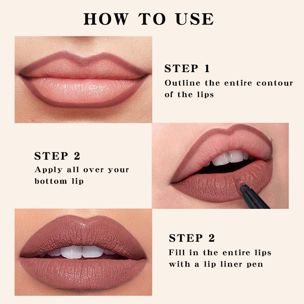 Kaely Beige Longwear Liquid Lip Liner Waterproof, 24 Hour Long Lasting Lip Liner Stain Marker Pen, 2-in-1 Matte Semi Permanent Lipliner & Lipstick, Vegan & Cruelty-Free, 07