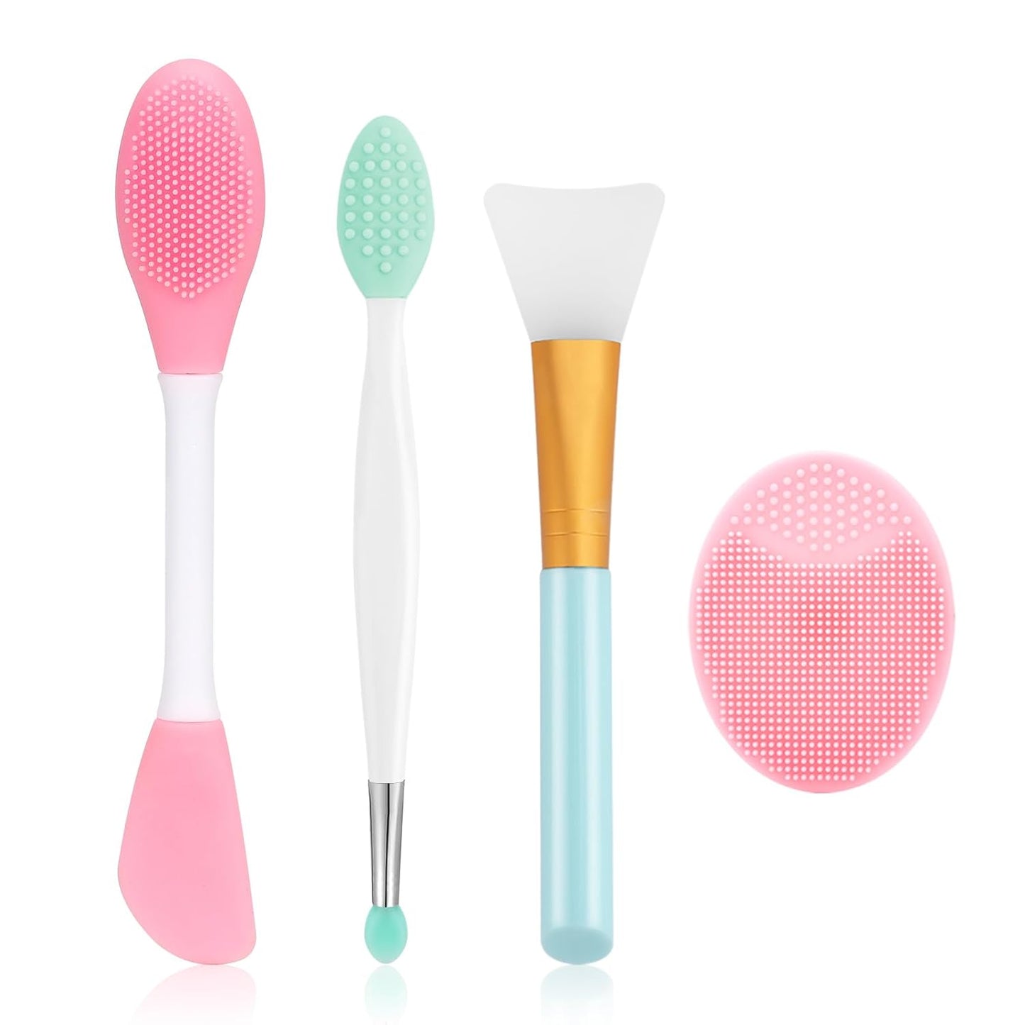 Silicone Face Scrubber, 2pcs Exfoliating Lip Brush, 2pcs Face Cleansing Brush & Silicone Facial Mask Brush Exfoliator Blackhead Skin Care Tool