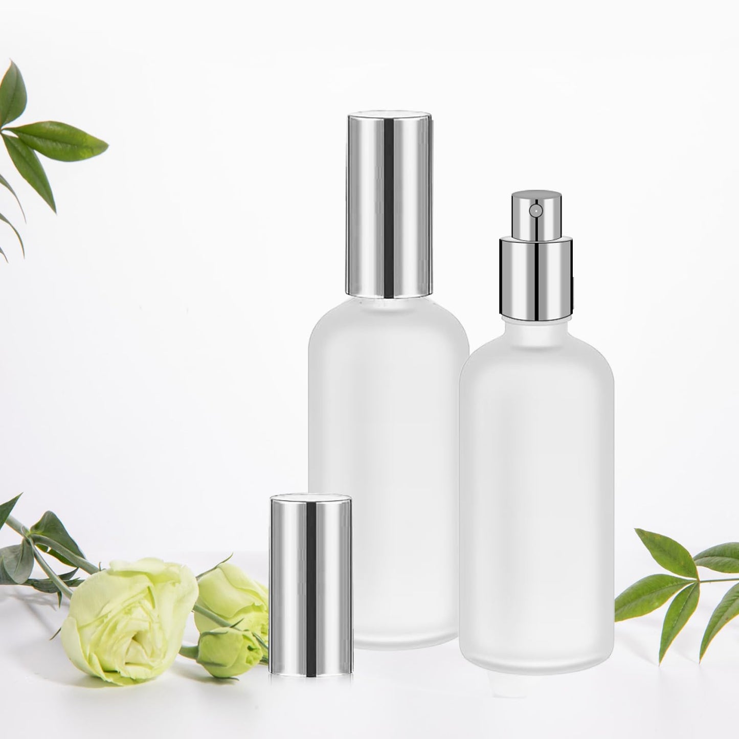 Olutacot 32 Pcs Glass Spray Bottle Empty Frosted Glass Bottles Reusable Glass Perfume Bottle Cosmetic Glass Container with Fine Mist Sprayer Pump for Travel Face Body Sprays (Silver)