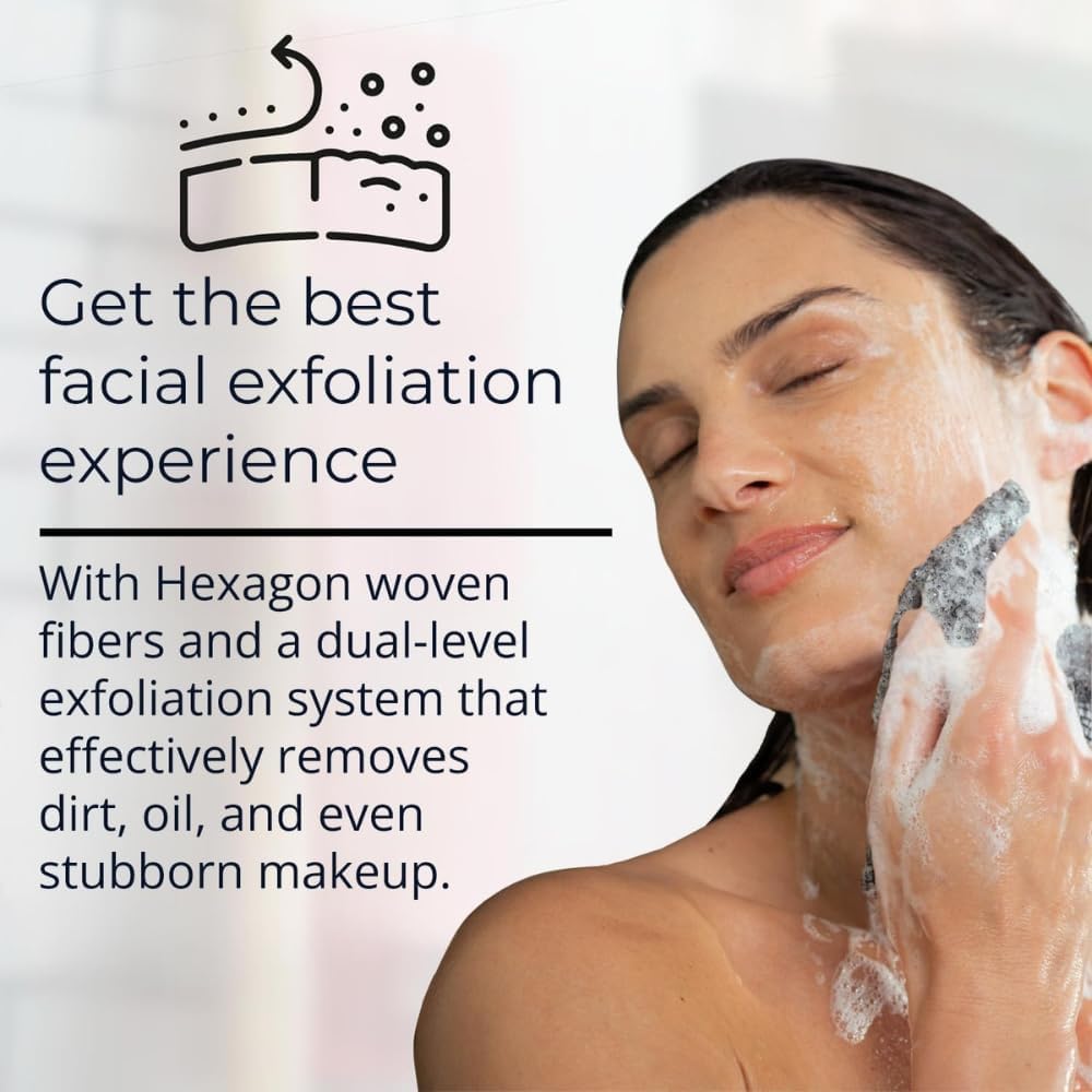 Sima Exfoliating Body Towel Bundle - White & Japanese Face Towel with Hexagon Fibers | Dual-Sided Scrubber