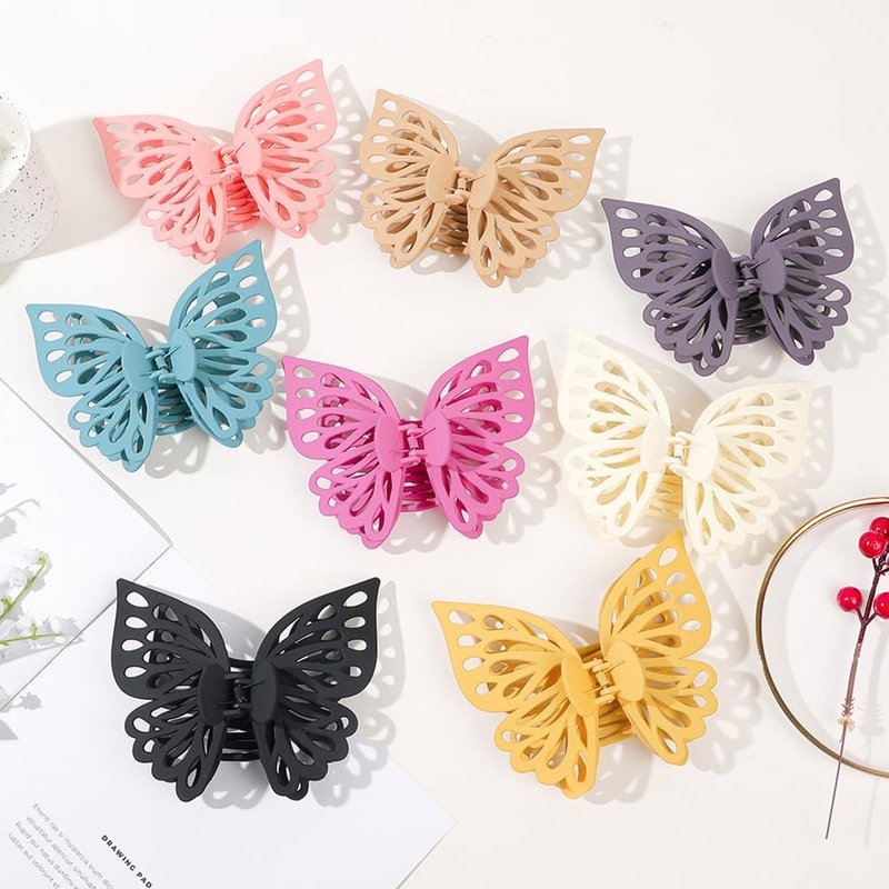 KALLORY Butterfly Hair Clips - 8 Large Claw Clips for Women & Girls | Stylish Hair Accessories