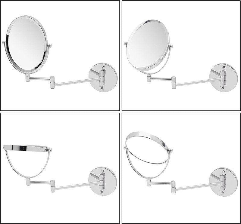 Wall Mounted Bathroom Makeup & Shaving Mirror, Double Sided 5X & 1X Magnification, 13-Inch Extension Swivel Arm, Oval 6.6" x 8.6" Glass Area, Chrome
