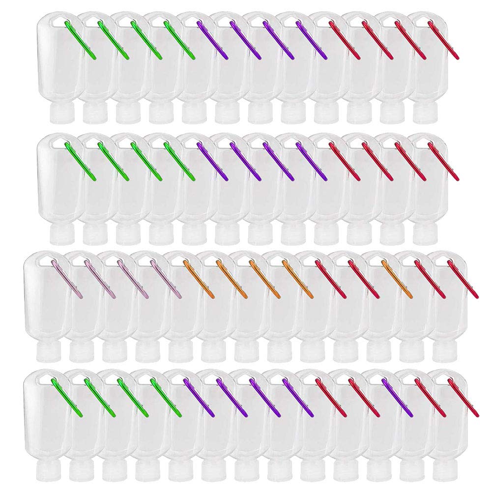 50 Pack Travel Plastic Clear Keychain Bottles,2 oz Leakproof Refillable Empty Bottles Portable Liquid Squeeze Container Flip Cap (50pc)