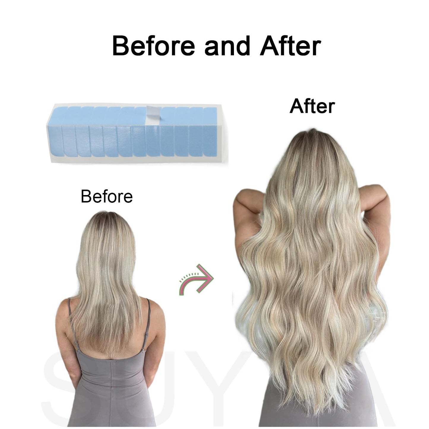 SUYYA 60 Pieces Hair Extension Tape Tabs Double Sided Extension Tapes for Replacement 4cm x0.8cm (Blue)