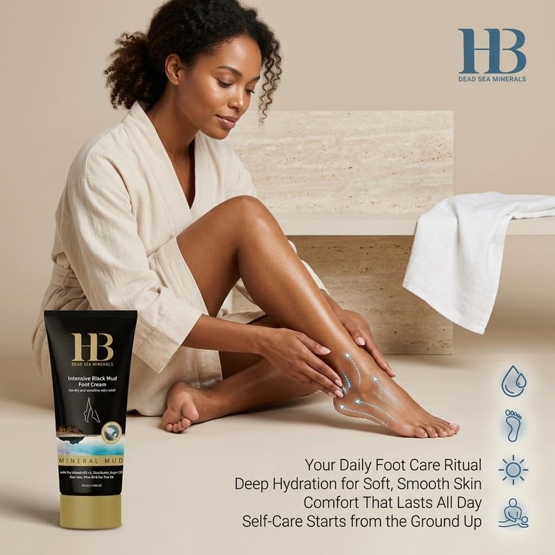 Black Mud Foot Cream - Hydrating Moisturizer with Dead Sea Minerals | 200ml for Soft, Healthy Feet