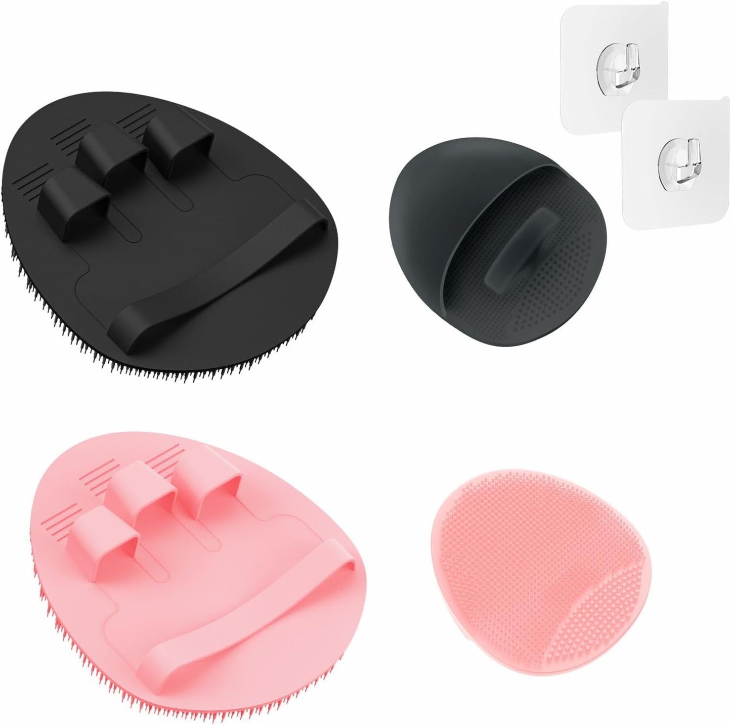 Manmihealth Soft Silicone Shower Brush, Super-Lathering and Deep-Cleaning Body & Face Scrubber, Gentle Exfoliating Bath Glove for All Skin Types, with 2 Free Hooks.(Black + Pink)