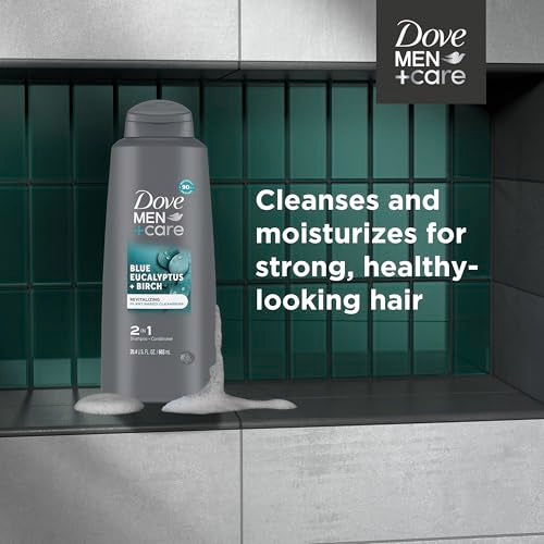 DOVE MEN + CARE 2 in 1 Shampoo Conditioner Eucalyptus + Birch 3 Count For Healthy-Looking Hair Naturally Derived Plant Based Cleansers 20.4 oz