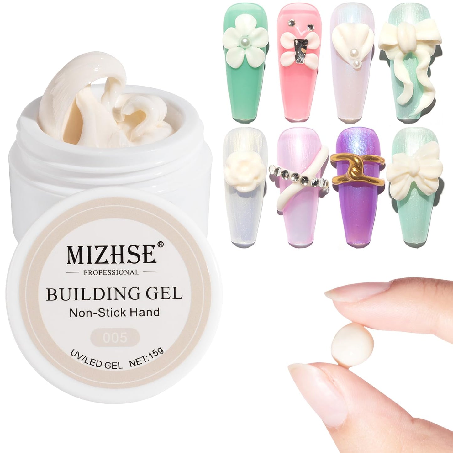 MIZHSE Solid Builder Gel for Nails, Clear Non-Sticky Sculpting Gel, 3D Nail Art Carving Building Modeling Hard Nail Extension Soak Off UV/LED Nail Art Salon Home DIY 15g