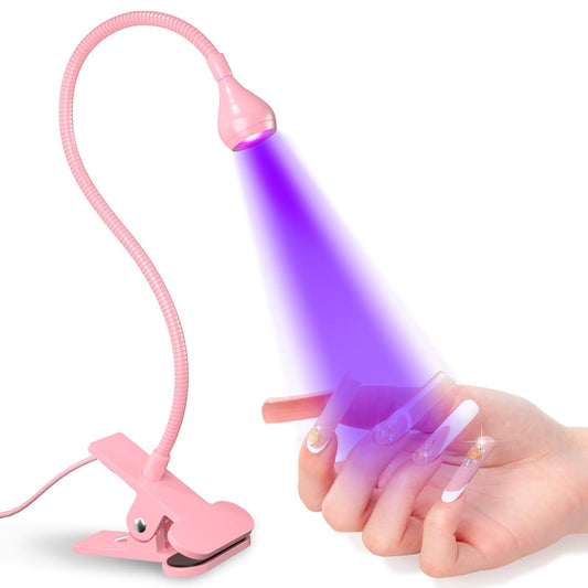 UV Nail Lamp - UV Light for Gel Nails, LED Gooseneck Flash Cure Lamp for Nails, Manicure Dryer Black Light with Clamp, 365+395nm Wavelength 5V 3W 4 Levels Dimming