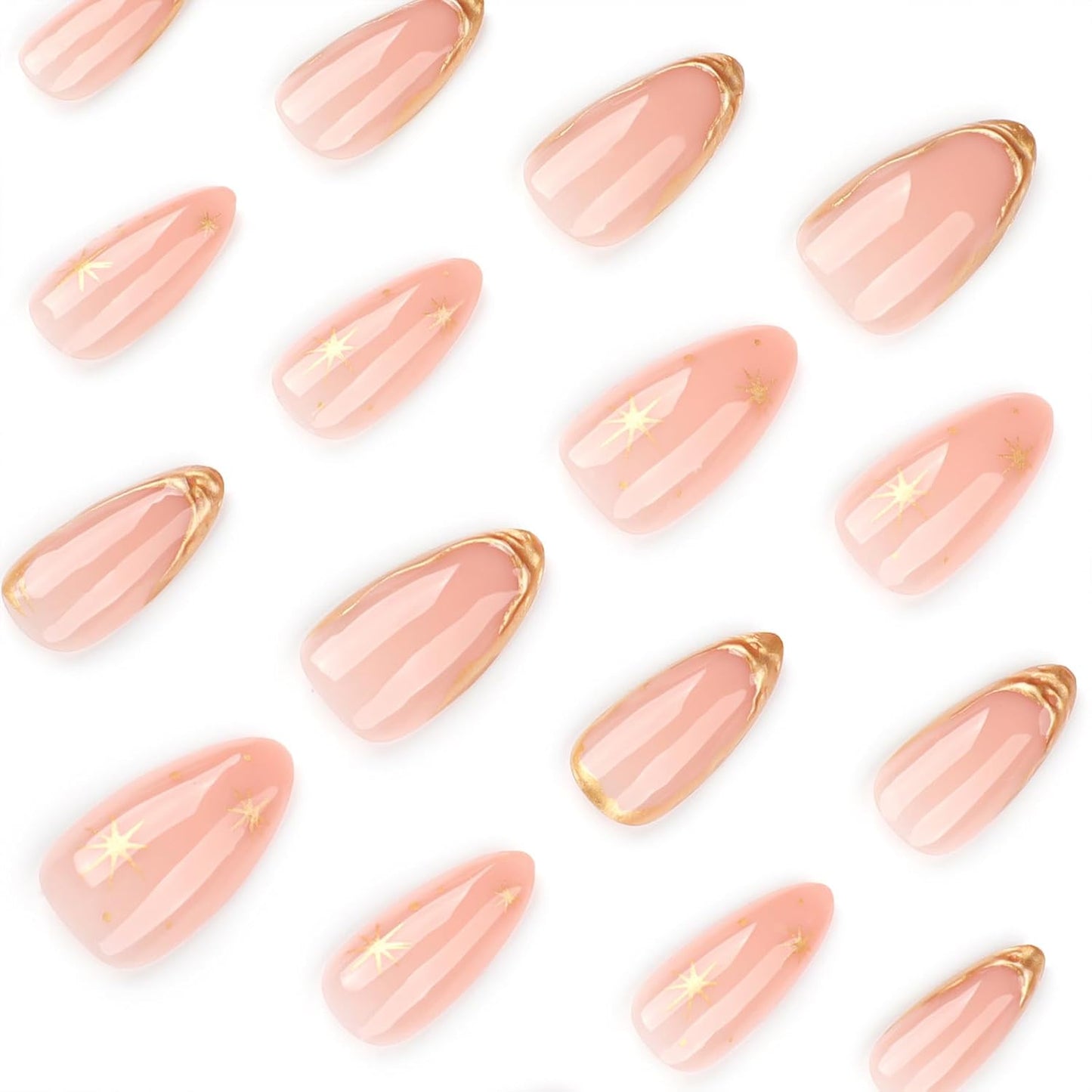 French Tip Almond Press-On Nails with Gold Bow | Reusable Glossy Acrylic False Nails for Women