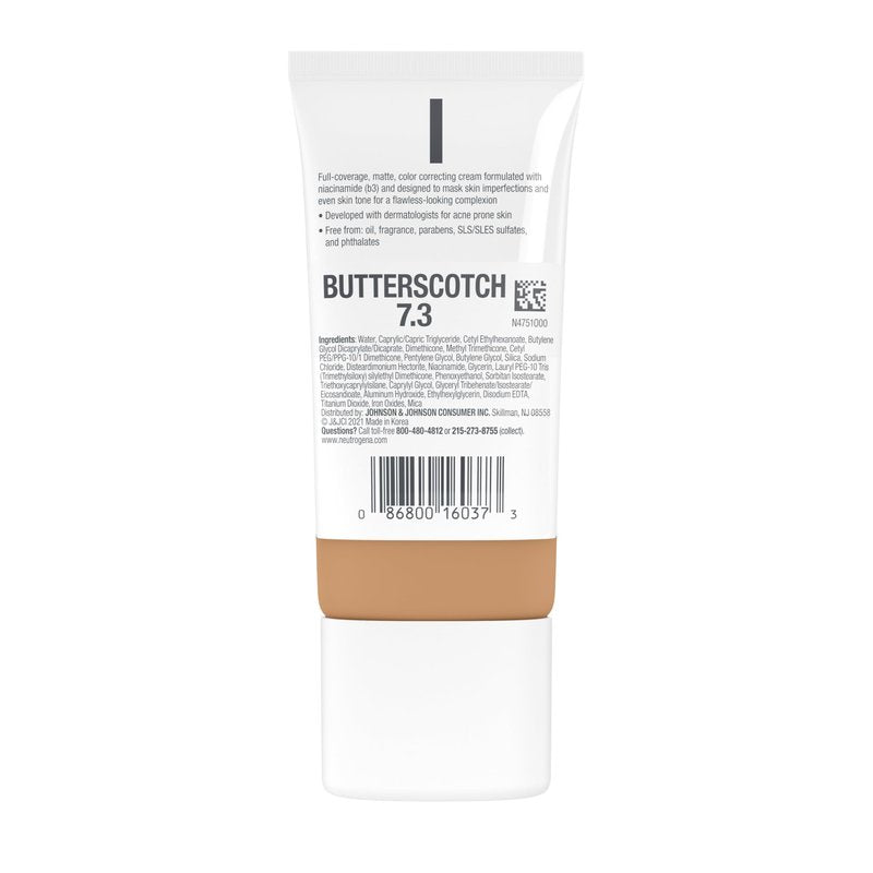 Neutrogena Clear Coverage Flawless Matte CC Cream, Full-Coverage Color Correcting Cream Face Makeup with Niacinamide (b3), Hypoallergenic, Oil Free &-Fragrance Free, Butterscotch, 1 oz (Pack of 2)