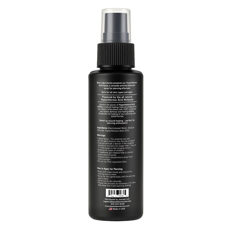 BASE LABORATORIES Piercing Aftercare Hypochlorous Acid Spray PRO - 8 OZ | Saline Solution Piercing Aftercare - Saline Spray for Ear Piercings, Bumps & Keloids | Ear, Nose, Belly - 2PK