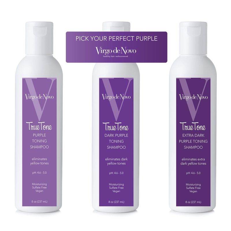 Virgo de Novo Dark Purple Toning Shampoo Neutralizes Dark Yellow & Brassy Tones, Brightens Blonde, Silver & Grey Hair, Sulfate-Free, Color-Safe, Non-Drying (8 oz)