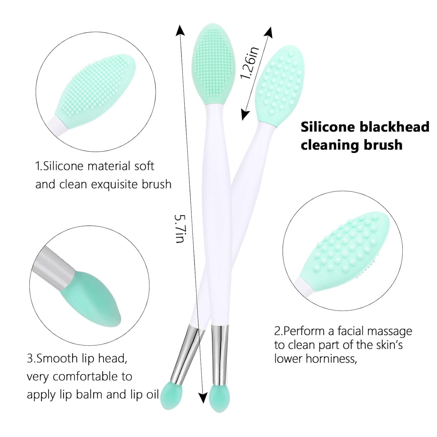 Silicone Face Scrubber, 2pcs Exfoliating Lip Brush, 2pcs Face Cleansing Brush & Silicone Facial Mask Brush Exfoliator Blackhead Skin Care Tool