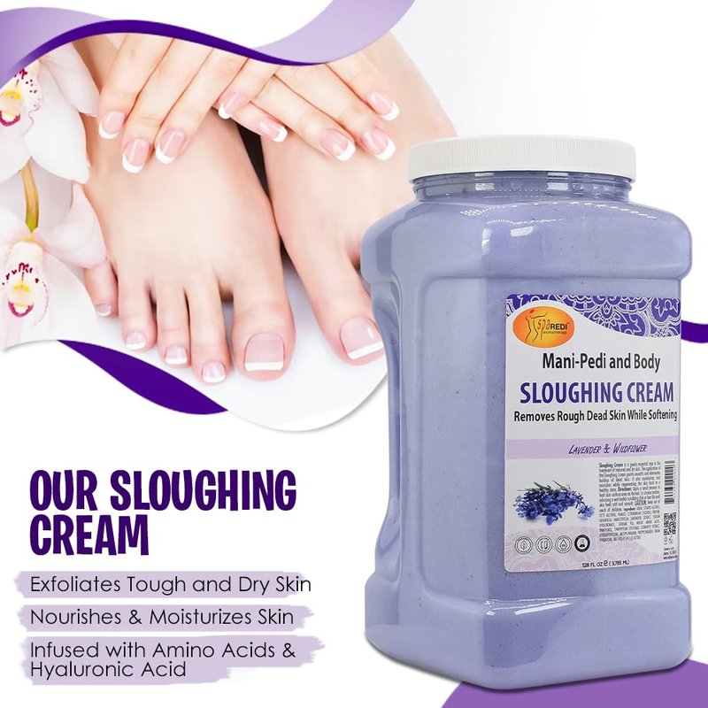 SPA REDI - Foot Cream, Sloughing Lotion, Lavender and Wildflower 128 Oz - Pedicure Massage Foot Care for Dry Cracked Feet, Scrub Gently, Exfoliating