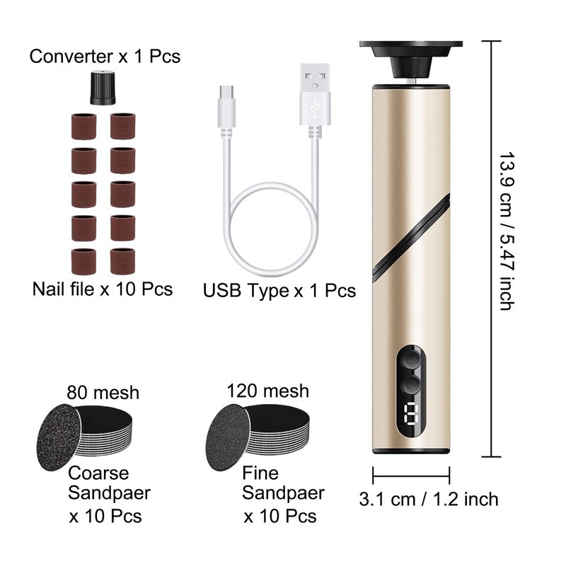 Chu&LiuXung Electric Callus Remover for Feet, Rechargable Fold Electric Foot Callus Remover Tool with Sandpapers,9 Adjustable Speed with Replaceable Grinding Heads for Callus,Cracks and Nails